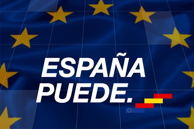 Portada del Plan España Puede con la bandera de la Unión Europea
