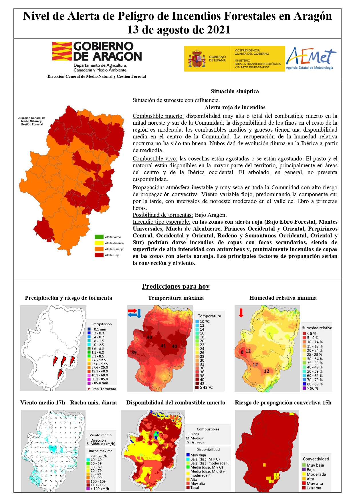Cartel del nivel de alerta de peligros de incendios forestales de agosto de 2021. Se puede descargar en formato pdf a continuación