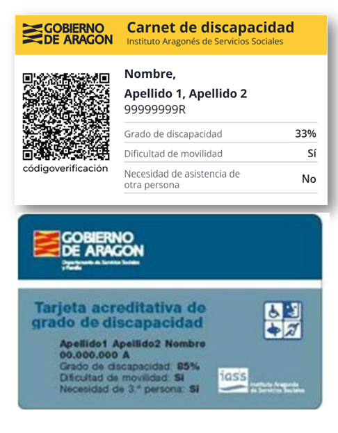 Modelos actuales de carnet acreditativo del grado de discapacidad