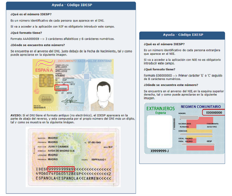 Ayuda para localizar el código IDESP en DNI o IXESP en NIE para acceder a la aplicación INASEL de emisión de licencias de caza y pesca