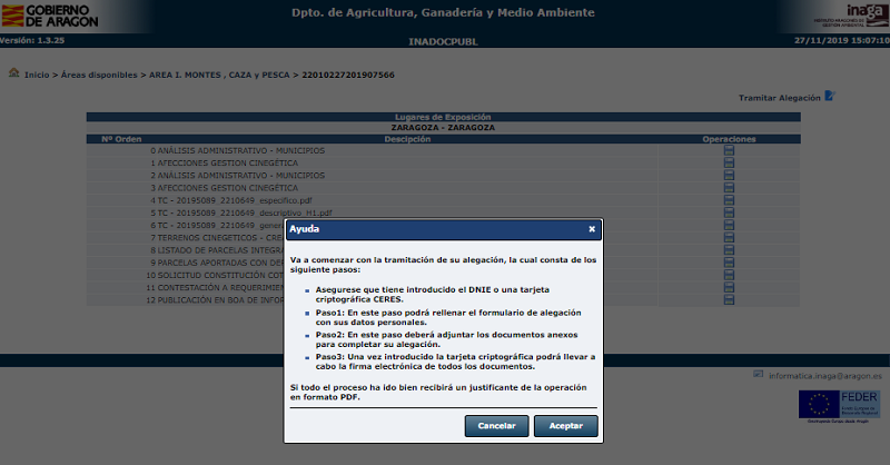 Imagen del inicio del proceso de tramitación de alegaciones a un expediente en Exposición Pública