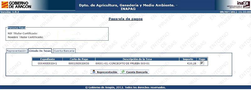 Aplicación INAPAG Listado de tasas pendientes de pago