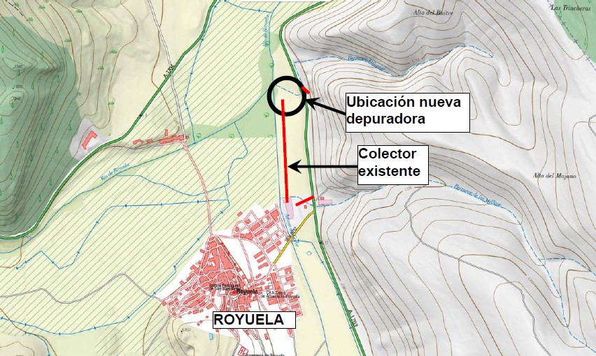 Mapa de la ubicación nueva de la depuradora de Royuela