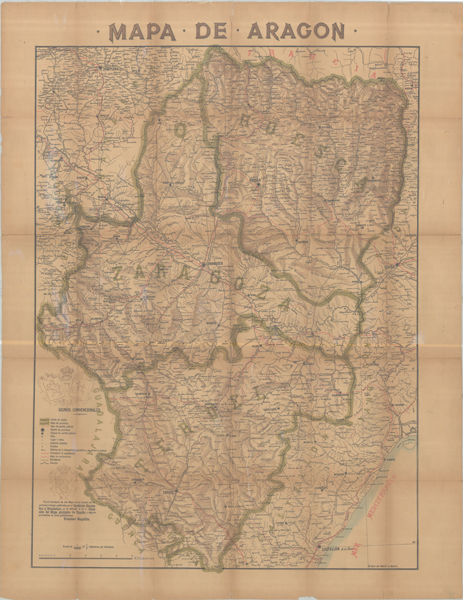 Mapa de Aragón procendente del fondo cartográfico del Instituto Geográfico de Aragón. Autor: Francisco Magallon. Fecha: 1890