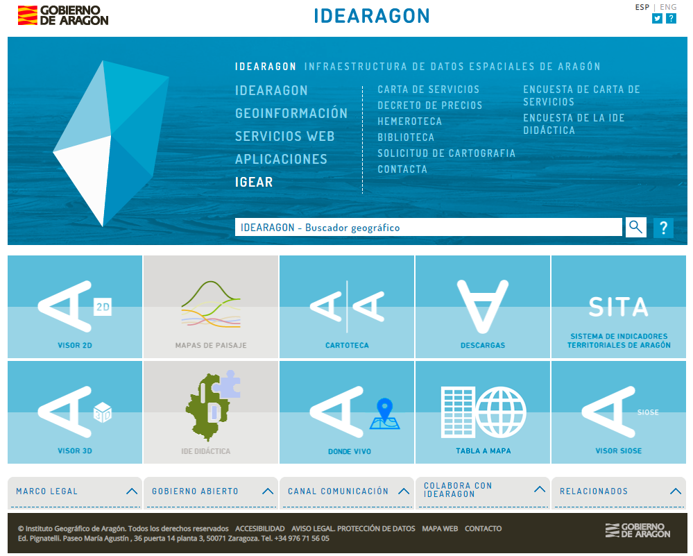 Imagen de la página principal del Geoportal IDEARAGON