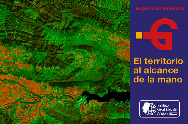 Cartel exposición con imagen satélite de laguna Gallocanta