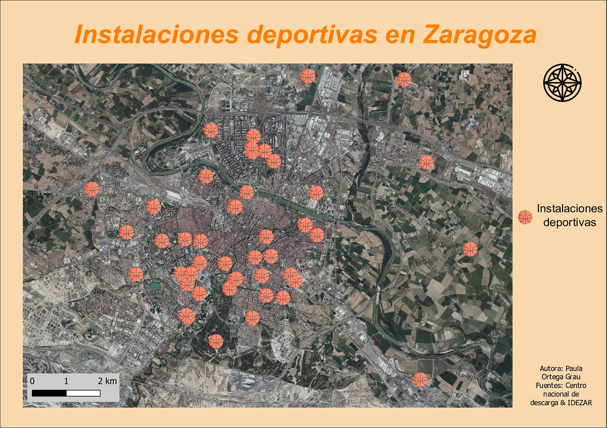 Plano de Zaragoza con las instalaciones deportivas