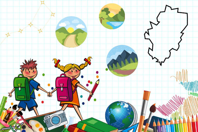 Dibujo de niños y material escolar