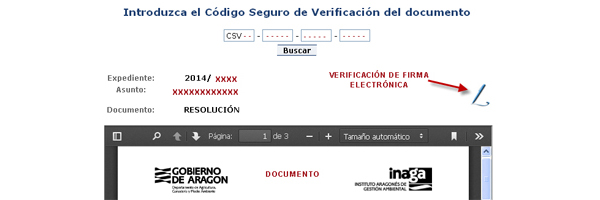Imagen ilustrativa que muestra la identificación de un documento administrativo emitido por INAGA gracias al Código Seguro de Verificación (CSV)