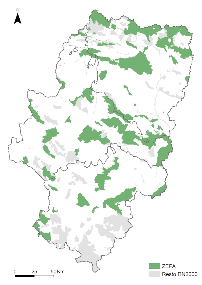Mapa de  Zonas de especial protección para las aves (ZEPA) en Aragón