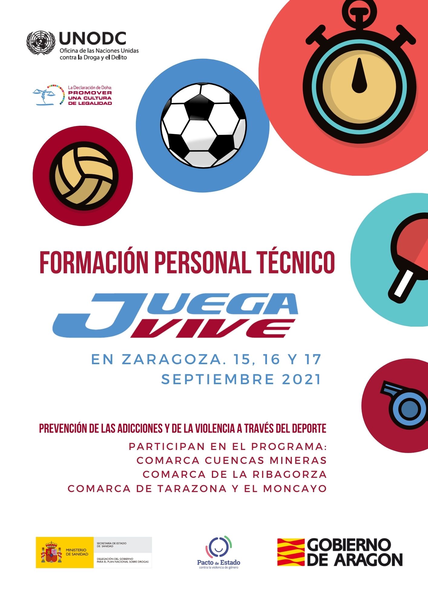 Cartel Formación del personal técnico del Programa Juega, vive de la Oficina contra el Delito de Naciones Unidas