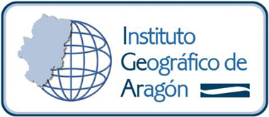 Logotipo representa al Instituto Geográfico de Aragón. Se compone del mapa de Aragón sobre una esfera terrestre