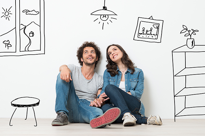dos jovenes sentados en el suelo y en la pared imágenes de un proyecto de vivienda
