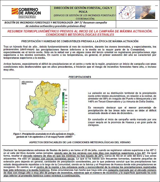 Portada del Boletín de Incendios Forestales y Meteorología