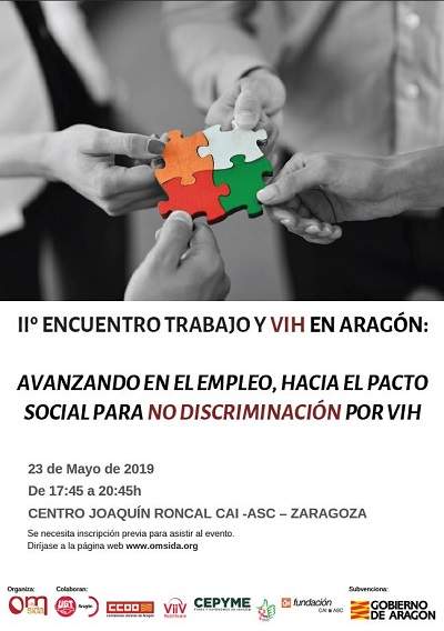 Cartel del II Encuentro Trabajo y VIH en Aragón con los datos del evento que se exponen en el texto de esta publicación.