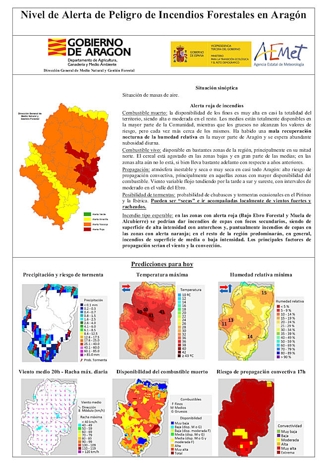 Ejemplo del nivel de alerta de peligros de incendios forestales. Se puede descargar en formato pdf a continuación