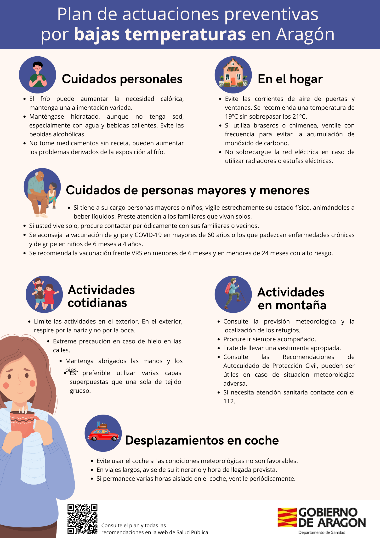 Infografía del Plan de actuaciones preventivas por bajas temperaturas en Aragón.
