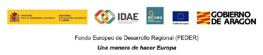 Fondo Europeo de Desarrollo Regional(FEDER).Una manera de hacer Europa.Ministerio para transición ecológica.IDAE.Moves.Unión Europea.Gobierno Aragón