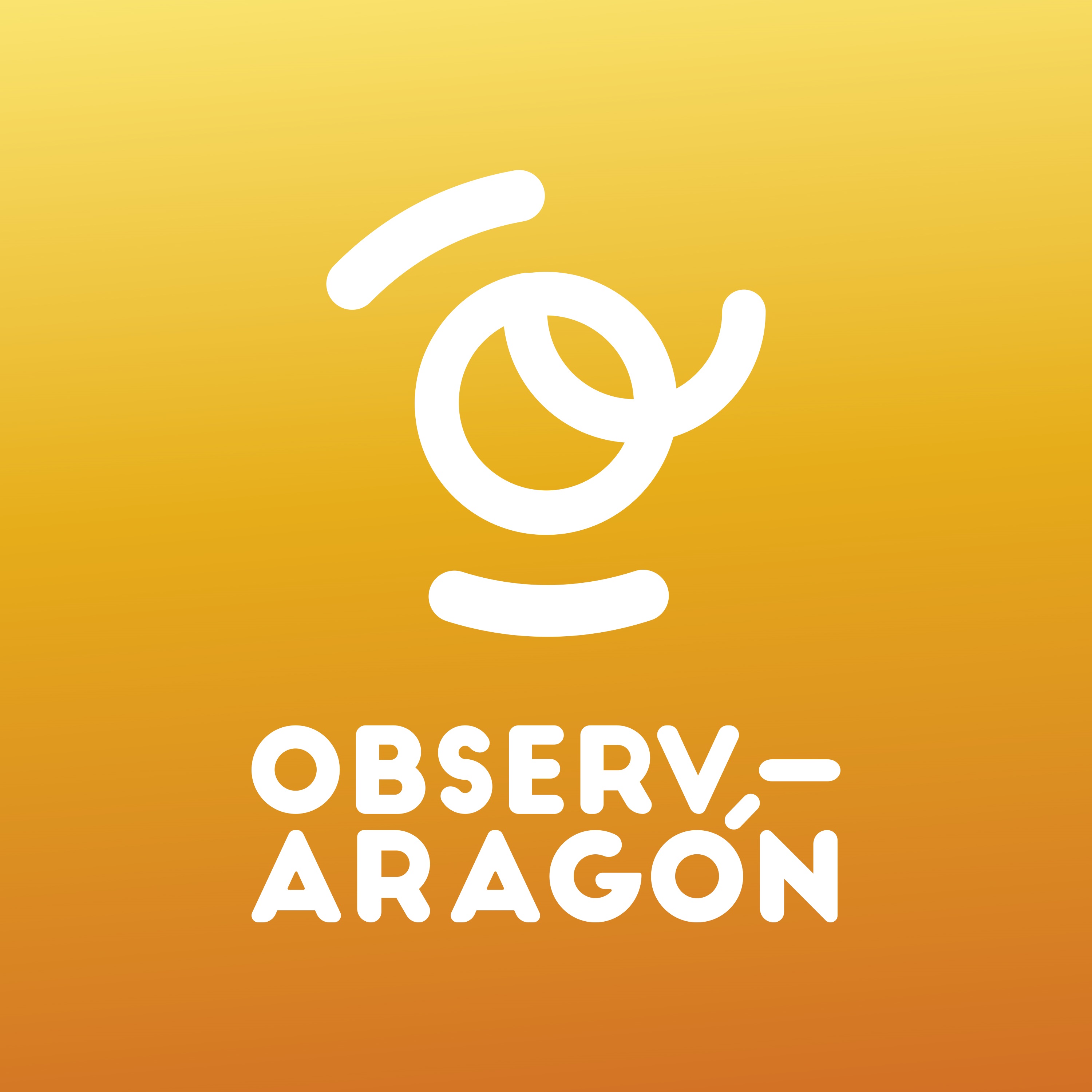Sobre fondo naranja en blanco aparece la letra o con forma de @ y debajo la leyenda observ-aragon.