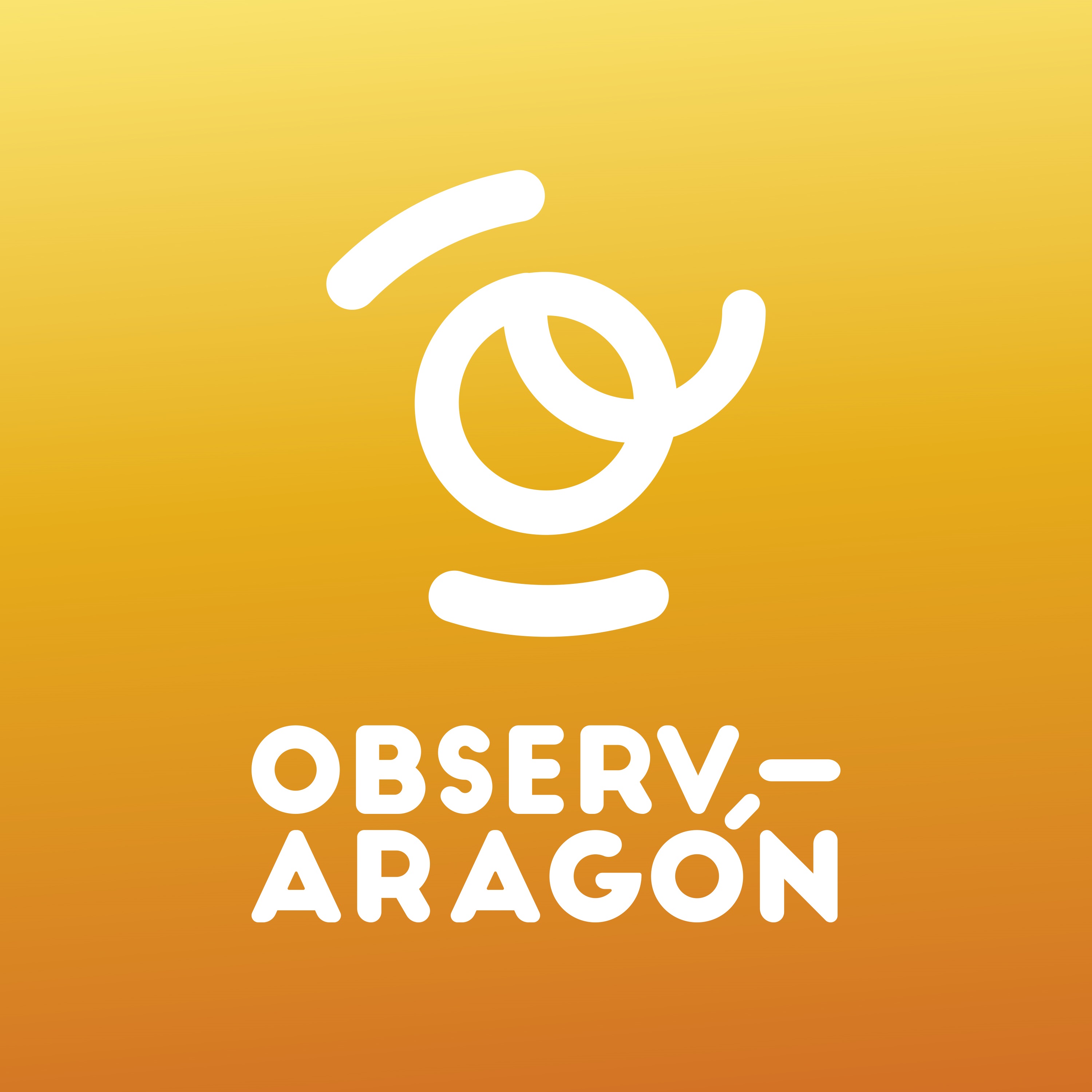 Sobre un fondo naranja en blanco hay una o con forma de @ y debajo se lee observ_aragón