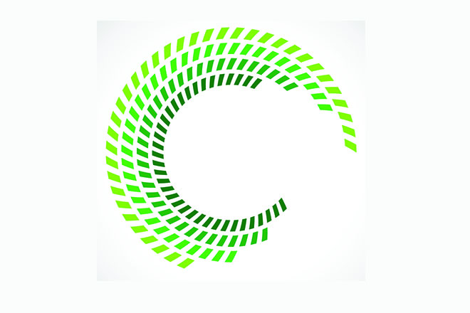 Ilustración de varios círculos concéntricos incompletos en distintos verdes