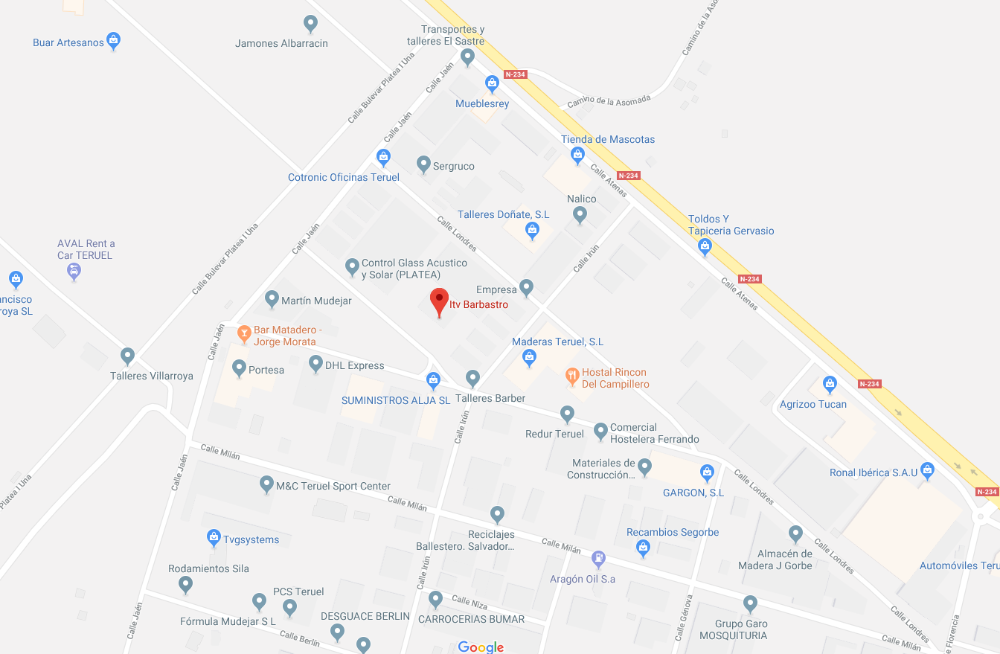 Plano de situación de la estación de ITV de Teruel capital