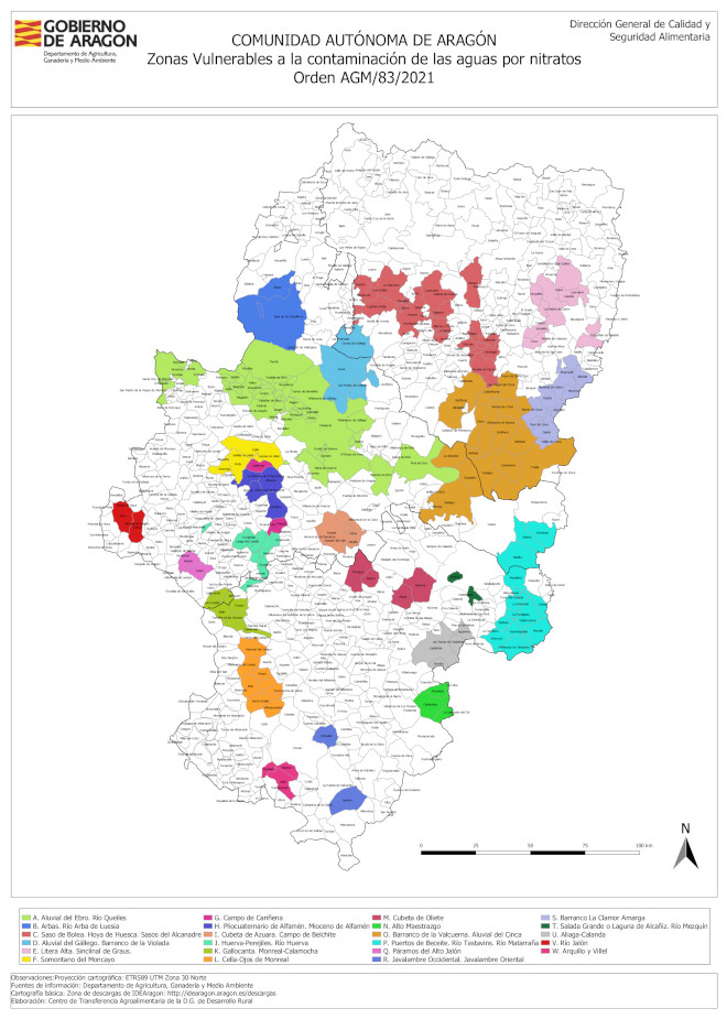 Mapa de zonas vulnerables a la contaminación de las aguas por nitratos 2021