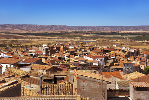 Vista de localidad de Caspe desde la Torre de la Colegiata Santa María de la Mayor