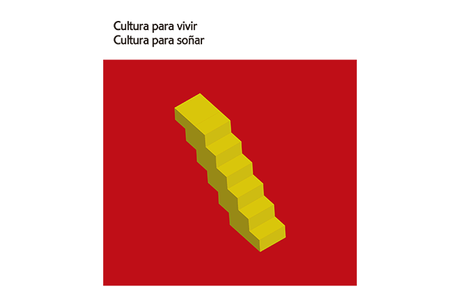 Escalera amarilla sobre fondo rojo simboliza la cultura aragonesa y tiene el lema