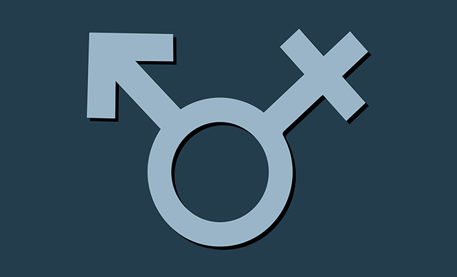 Portada del Manual de lenguaje inclusivo con el símbolo femenino y masculino sobre fondo azul