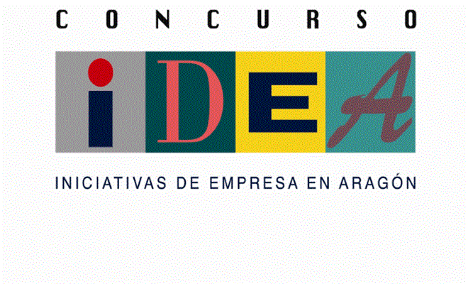 Cartel del Concurso IDEA Iniciativas Empresariales de Aragón. El acrónimo IDEA está destacado con letras y fondos de distintos colores.