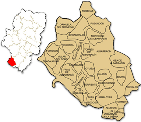 Mapa de Aragón señalado con la zona de actuación de ASIADER