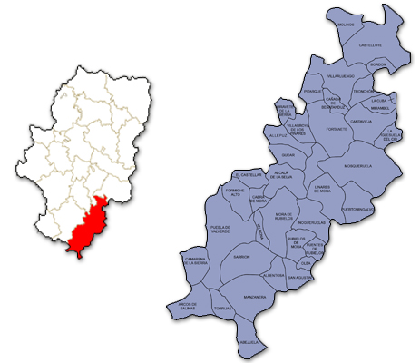 Mapa de Aragón señalado con la zona de actuación de AGUJAMA