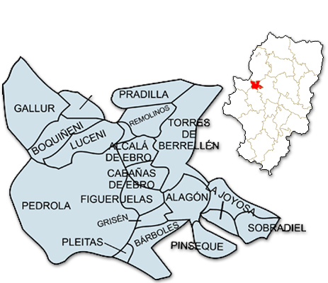 Mapa de Aragón señalado con la zona de actuación de ADRAE