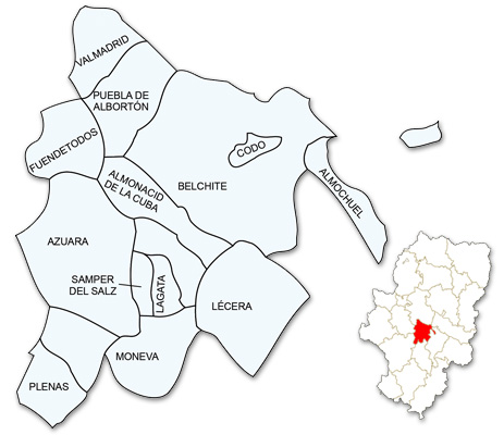 Mapa de Aragón señalado con la zona de actuación de ADECOBEL