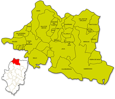 Mapa de Aragón señalado con la zona de actuación de ADECUARA