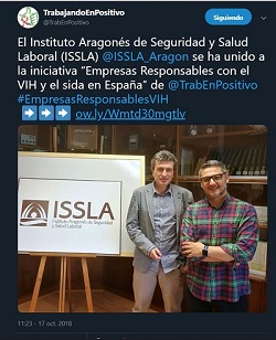 Pantallazo de un tuit de un tuit del usuario Trabajando en Positivo, en el que informan de la adhesión del ISSLA a la iniciativa.