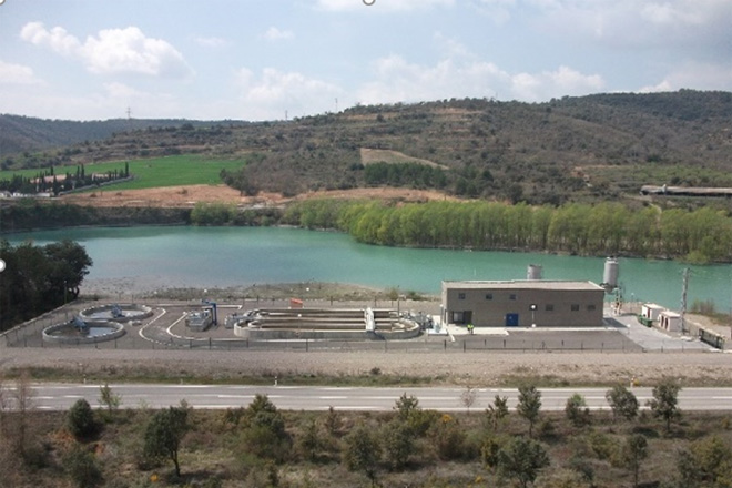 Vista aérea de las instalaciones de la depuradora de la localidad de Graus.