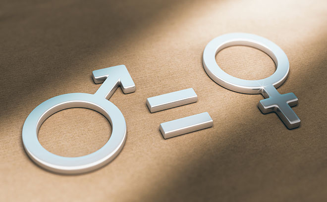  Símbolos masculino y femenino con signo igual  entre ambos 