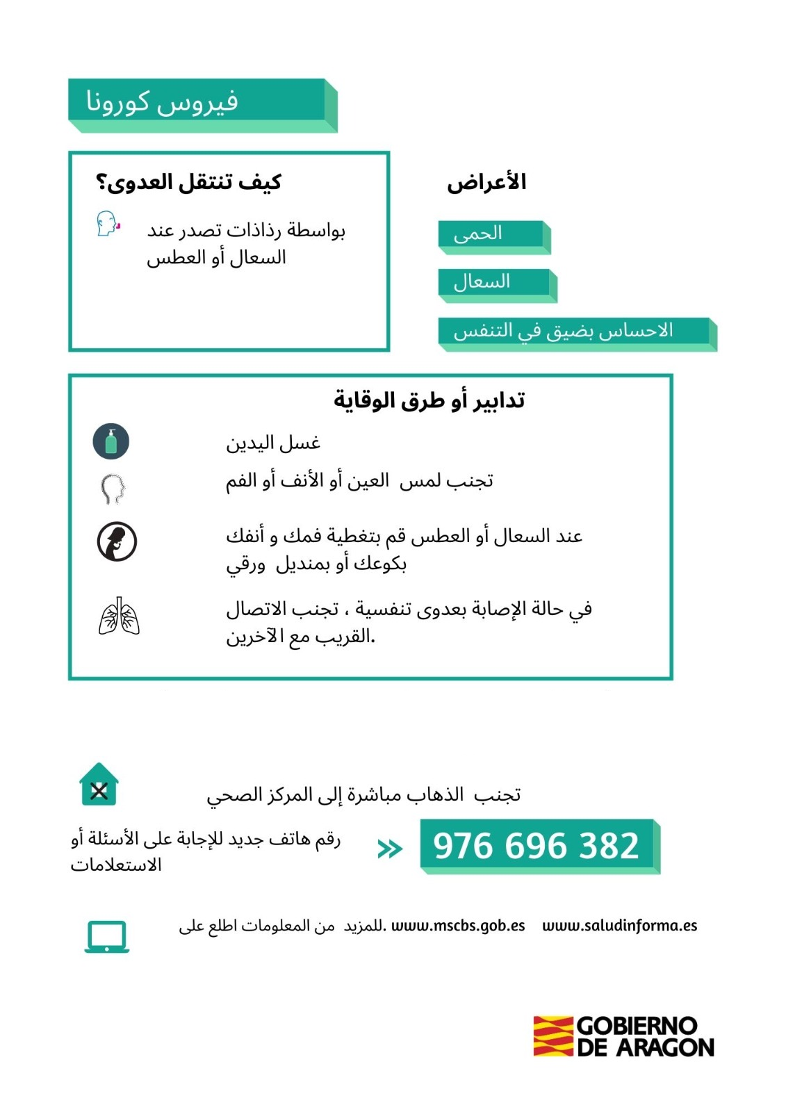 Información sobre el coronavirus en árabe