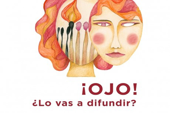 Dibujo de dos caras y el texto : ¡Ojo! ¿Lo vas a difundir?