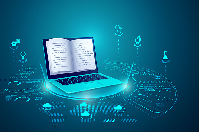 Diseño gráfico de ordenador en el que la pantalla son las paginas de un libro