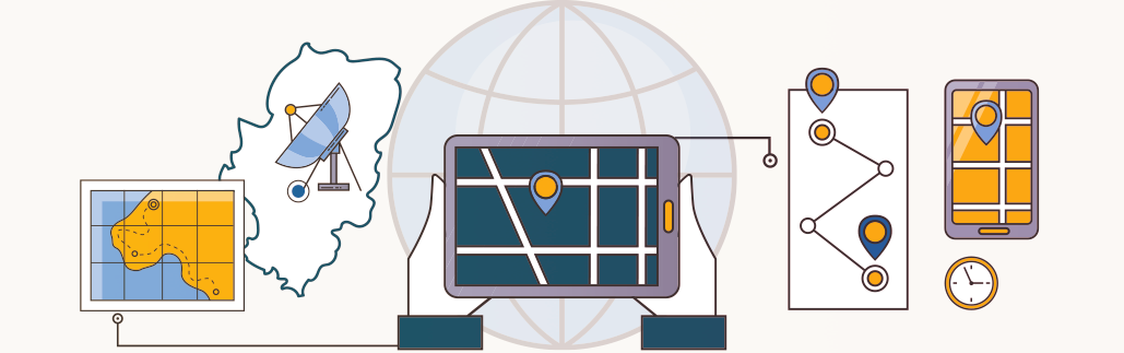 Infográfico que muestra el uso de herramientas de geolocalización y mapeo.