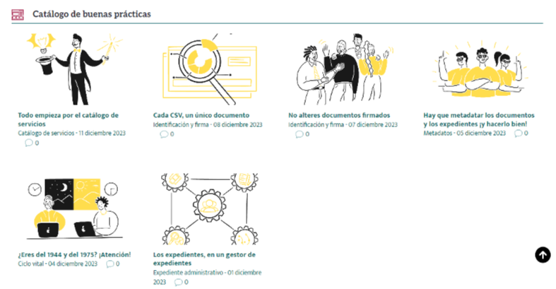 Pantallazo de la sección titulada "Catálogo de buenas prácticas"